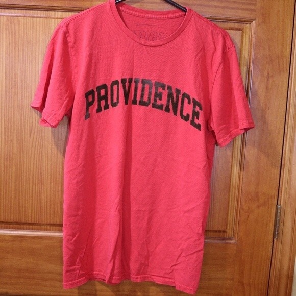 B&H Co Red Spellout Providence Raised Flocked Text TShirt Large - Picture 2 of 13